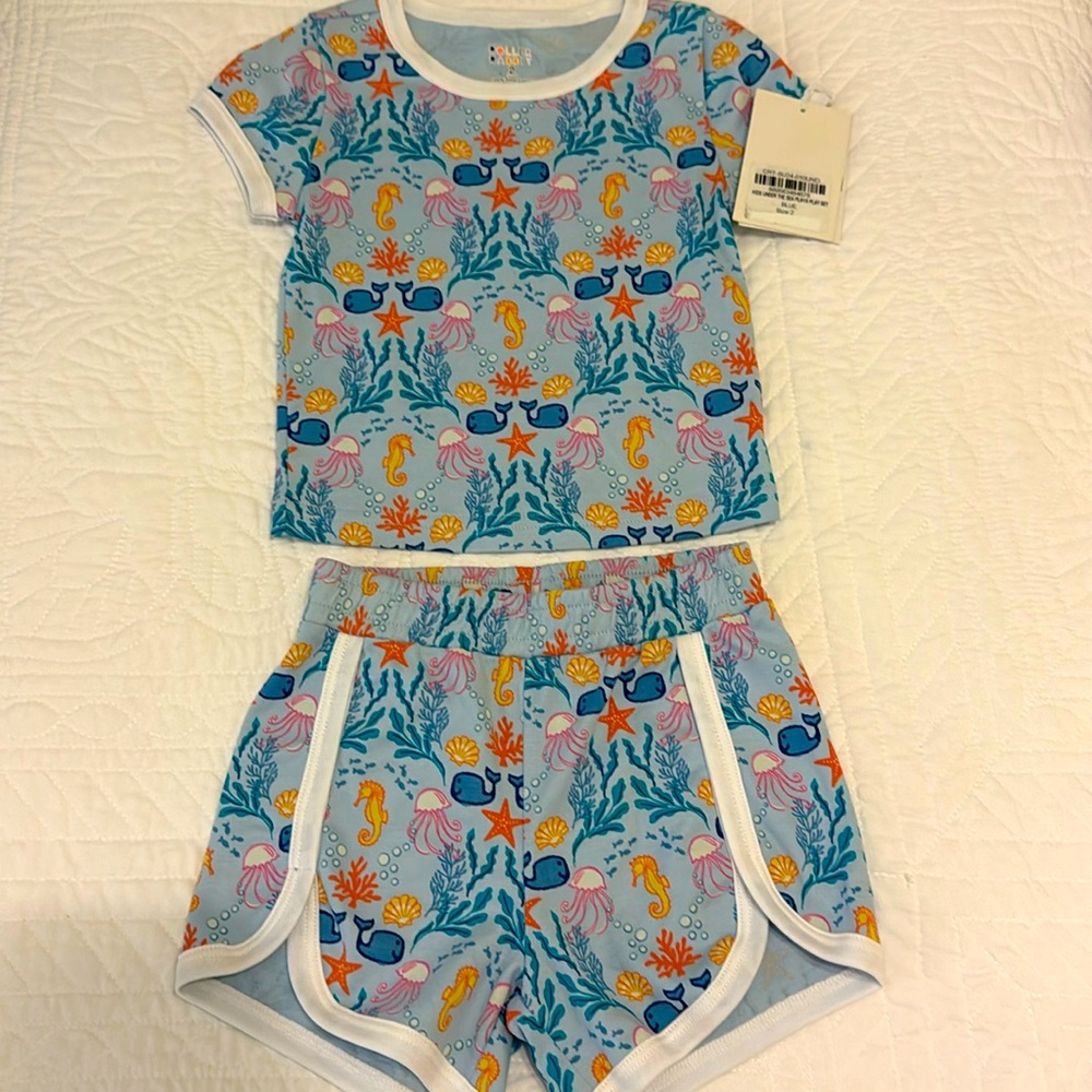 NWT Roller Rabbit Under the Sea Playa Play Set 2T Blue Ocean Print